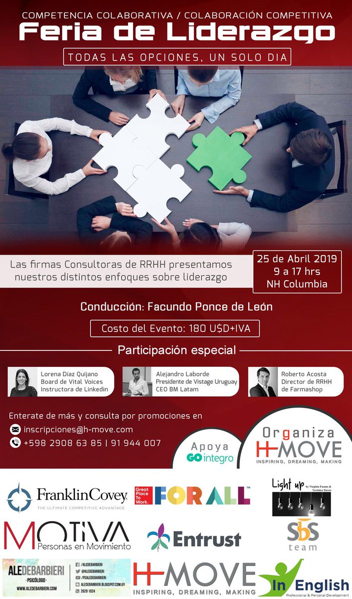 Los invitamos a la Feria de Liderazgo:
25 de abril en el NH Columbia
#liderazgo #rrhh