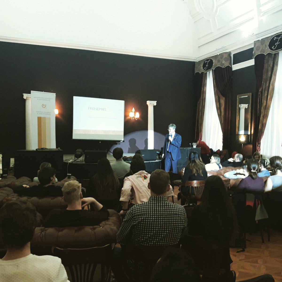 EUSP_Russia's tweet photo. The IMARES Month of Global Affairs has officially started. Today we discuss the US-Russia relations with professor Ivan Kurilla.  #IMARES #eusp #studyinrussia #globalaffairs #usa #russianstudies https://t.co/htma9ZUfnm