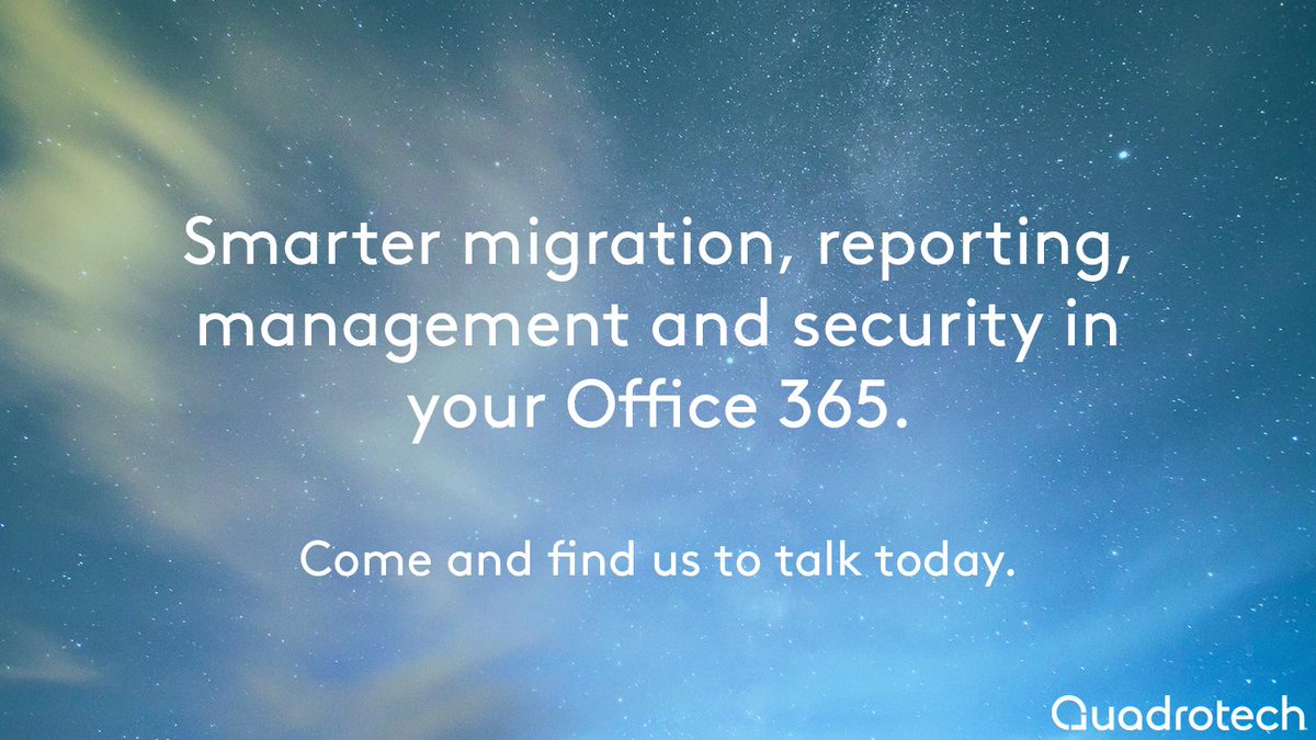 Quadrotech's tweet image. If you have any questions about your #Office365 environment, our team of experts will have the answer. 

Find us at Booth #P06 at #MSIgniteTheTour today for professional advice on migrations, reporting, security and management. ☁️
