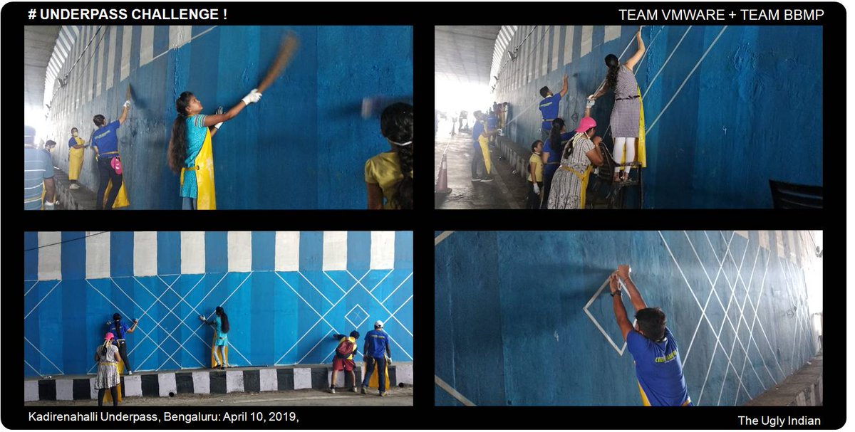 theuglyindian's tweet photo. SPOT QUIZ ANSWER!
IT IS Kadirenahalli/Banashankari Underpass! Great effort by Team @VMwareIN to take up the #UnderpassChallenge at this filthy underpass. Most Underpasses in Blr now have a similar fresh look (TUI Diamond Design),so guessing this was hard! 
@Randeep_Dev @BBMPCOMM https://t.co/LOMhug2blX