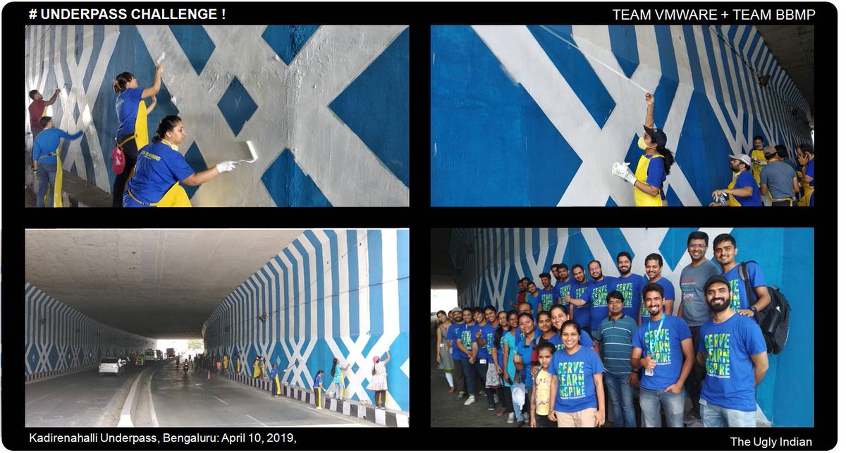 theuglyindian's tweet photo. SPOT QUIZ ANSWER!
IT IS Kadirenahalli/Banashankari Underpass! Great effort by Team @VMwareIN to take up the #UnderpassChallenge at this filthy underpass. Most Underpasses in Blr now have a similar fresh look (TUI Diamond Design),so guessing this was hard! 
@Randeep_Dev @BBMPCOMM https://t.co/LOMhug2blX