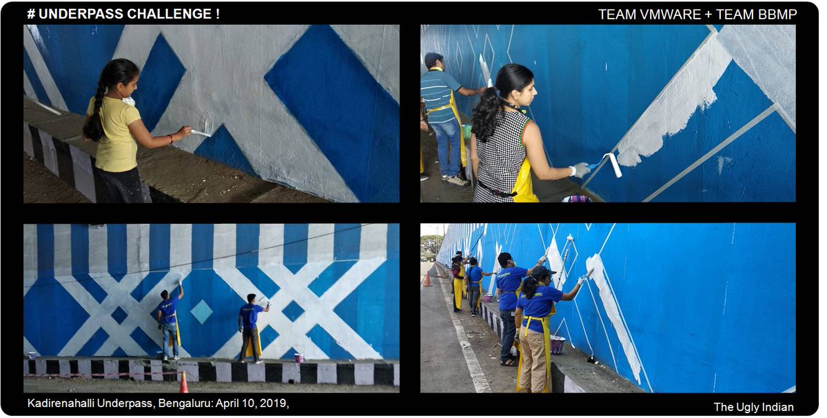 theuglyindian's tweet photo. SPOT QUIZ ANSWER!
IT IS Kadirenahalli/Banashankari Underpass! Great effort by Team @VMwareIN to take up the #UnderpassChallenge at this filthy underpass. Most Underpasses in Blr now have a similar fresh look (TUI Diamond Design),so guessing this was hard! 
@Randeep_Dev @BBMPCOMM https://t.co/LOMhug2blX