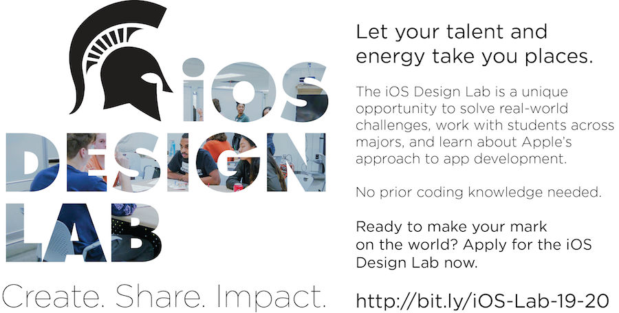 UndergradEdMSU's tweet image. Only a few more days left to submit your
@iOSDesignLabMSU  application! No coding experience required! @crmcardle 
@KEBirdsall 
@MBPmsu  
@NABA_M @monaca_eaton  

buff.ly/2FMYQ5I