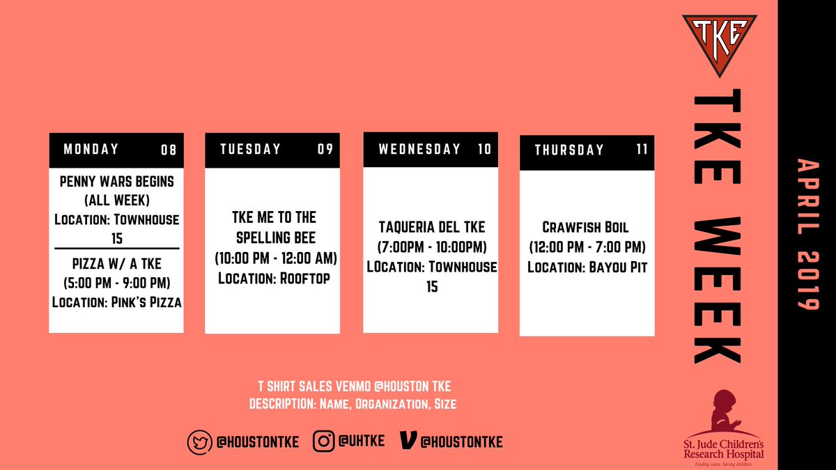 TKE Week is now underway, here’s the calendar with all the events throughout the week!