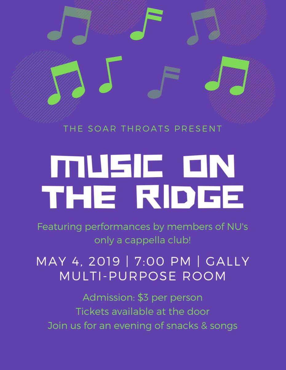 Mark your calendars now - The Soar Throats will be hosting Music on the Ridge on Saturday, May 4th at 7pm in the MPR. See you there!! 🎼💜🎤