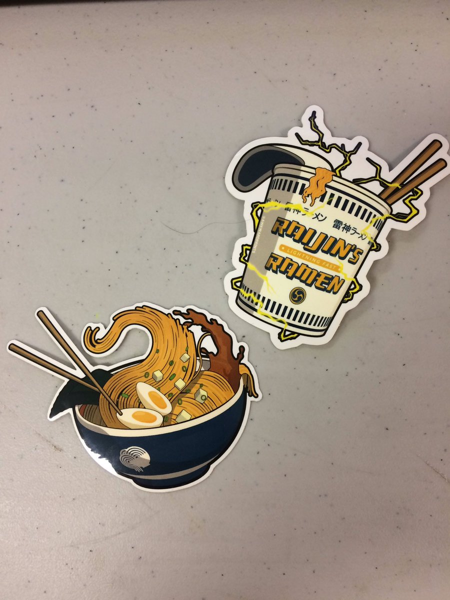 emberbelladonna's tweet photo. Loving my new stickers from @AwkwardPrints !! I was assured those were vegan eggs in the ramen 😉 #veganramen #supportartistfriends https://t.co/ml2rp4PX2f
