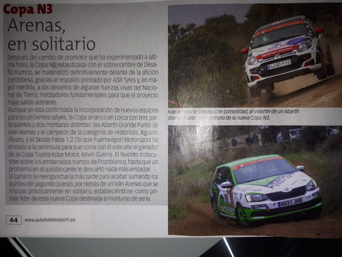 Desde <a href="/AUTOhebdoSPORT/">AUTOhebdoSPORT</a> 📘se hacen eco del debut del Desafío Kumho @N3RallyCup en el pasado Rallye de Tierra Ciudad de Pozoblanco. Gracias a <a href="/NachoVillarin/">Nacho Villarín</a> 🖋️ por su comentario. 😃👏 #CERT <a href="/Rallyesdetierra/">#CERT</a>