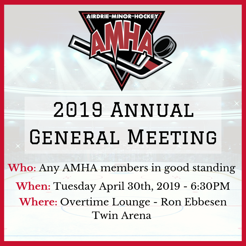 HockeyAirdrie's tweet photo. We would like to invite all of our members to our 2019 Annual General Meeting, April 30th, 2019 at 6:30 PM. For detailed information, question period and new board member nomination forms visit: https://t.co/49dUBbOUwT #AGM #AMHAGrown #AMHABuilt #Elections #Questions #Airdrie https://t.co/3epz3XBoJR