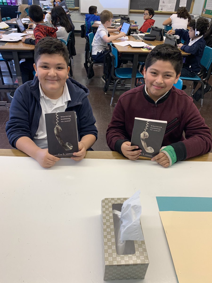Mrs_Patterson5's tweet photo. The Roy Bull to the left wanted to read the sequel to their last #literaturegroup book SO bad (libraries did not have them),he went out and BOUGHT copies for his group to avoid having to share.Their excitement for reading and our discussions is so fun! @RoySchoolBulls @D83Shines https://t.co/lylxZ9ATjs