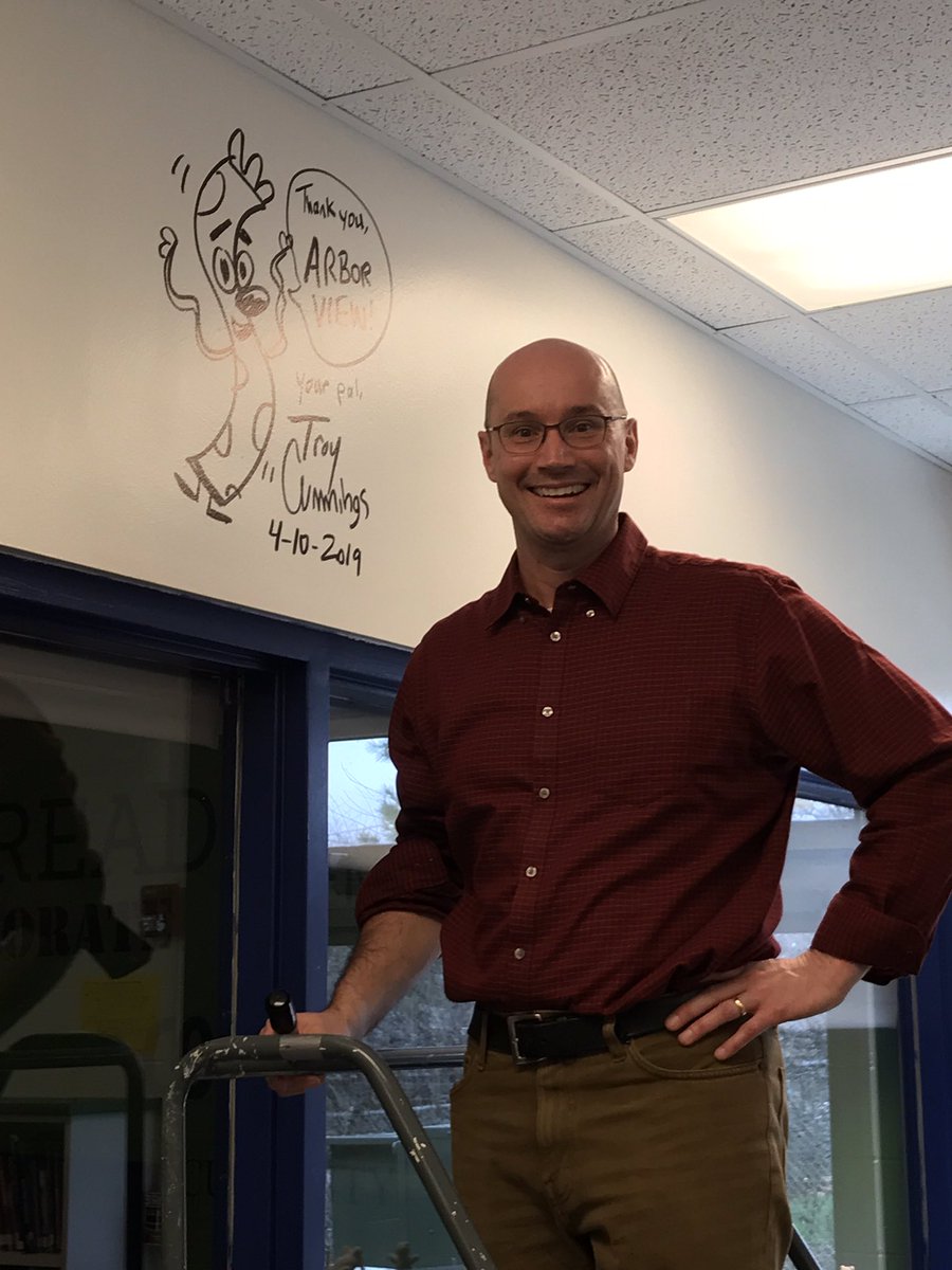 ReadRoadrunner's tweet photo. Had an amazing visit with @troycummings and started a new tradition in the library! Authors signing the wall. Thanks Troy for being our first one! @ArborViewSchool https://t.co/Q4M1HHZIUL