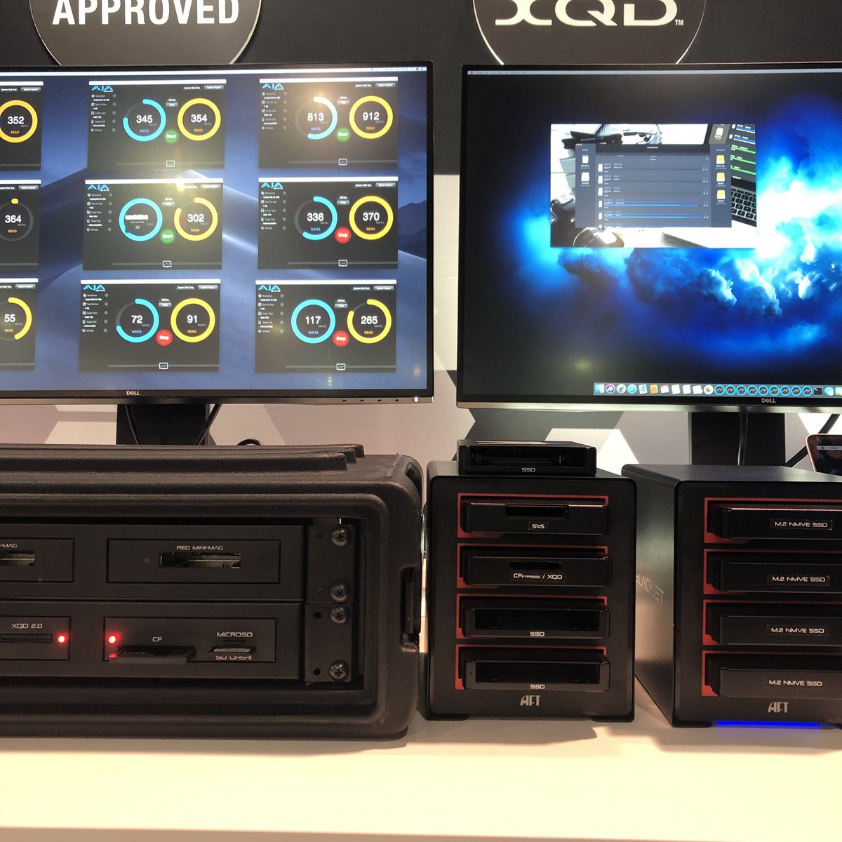 AtechFlash's tweet photo. Our NAB workstation is set up! Come to booth #SL14605 to see how you can achieve your workflow! #NAB2019 #thunderbolt3 #REDmini https://t.co/QeOUWGkw3S