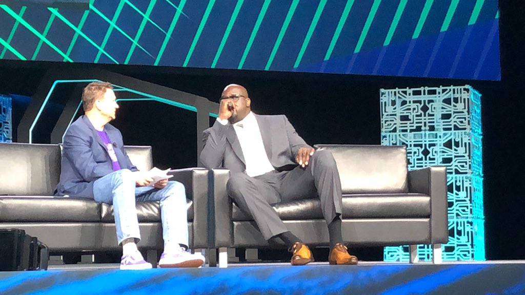 MKing907's tweet photo. Lessons in deja vu by parenting from @SHAQ “two degrees to touch my cheese” #elive19 #behumble https://t.co/8x90iyLnk5