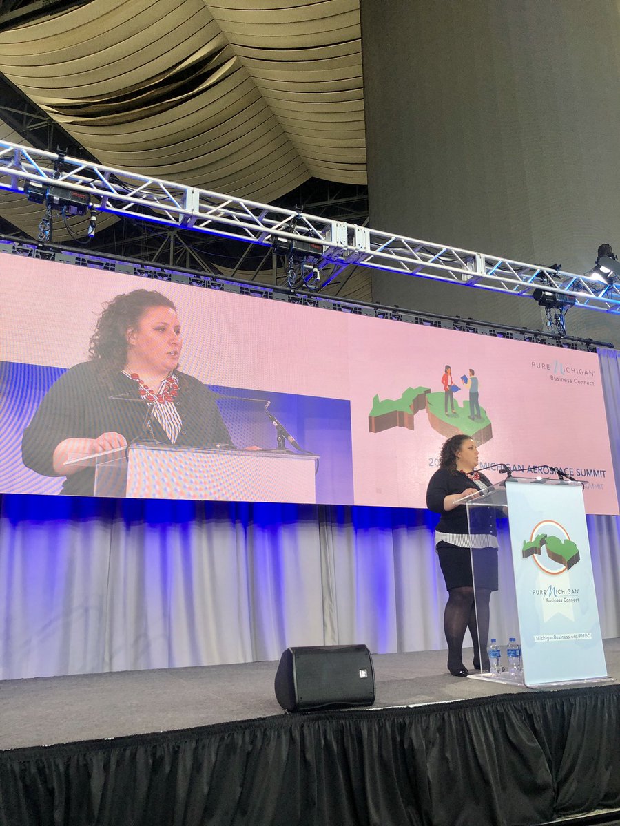 PureMichiganB2B's tweet photo. “As an industry we need to establish more public private partnerships at every stage of learning.” Lorelei Richey from @prattandwhitney discussing the talent challenges faces the aerospace industry today. #MIAeroSummit https://t.co/OOYfBE9gVB