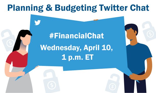 📣 It’s time to kick off today’s #FinancialChat! 📣

We’re looking forward to a great discussion on planning &amp; budgeting your finances. We’ll be posing questions throughout the hour for you to answer.

For those of you joining us, please introduce yourself in the hashtag! 👋