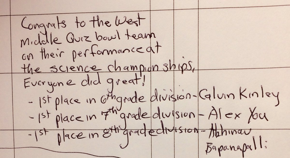 Mr. Conrad and AHS! We are preparing your future quiz bowl champions for you! Congrats Calvin, Alex, and Abhi!