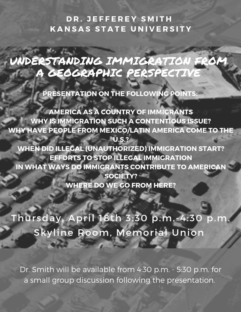 ESU_SWC's tweet image. Hey Hornets! You won't want to miss Dr. Jefferey Smith as he comes next week to Emporia State University to speak about understanding immigration from a geographic perspective. Bring your friends and come listen to this amazing presentation! 🐝