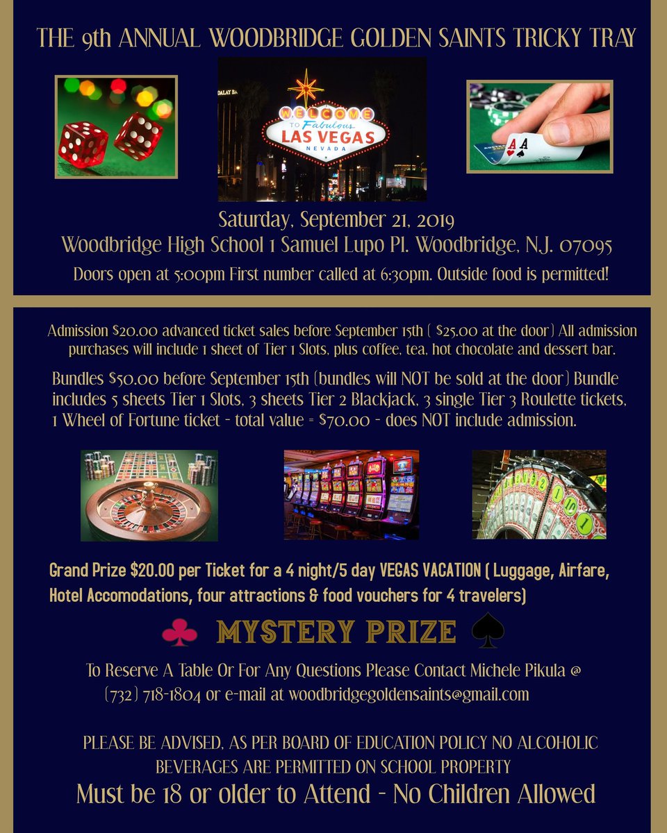 WGSaints's tweet photo. Tickets to the 9th Annual Woodbridge Golden ⚜️ Saints Tricky Tray are on sale!

For any questions or to purchase tickets please contact Michele Pikula at (732) 718-1804 or by email at woodbridgegoldensaints@gmail.com https://t.co/3GM1nEsgEz