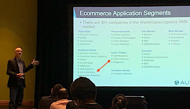 .<a href="/MikeOitzman/">Mike Oitzman</a> from <a href="/TheRobotGuide/">MobileRobotGuide</a> at #AutomateShow on how to select a mobile robot. Thanks for including <a href="/inviarobotics/">inVia Robotics</a> in your presentation! #Automate2019 #robotics #automation #AI #WednesdayWisdom