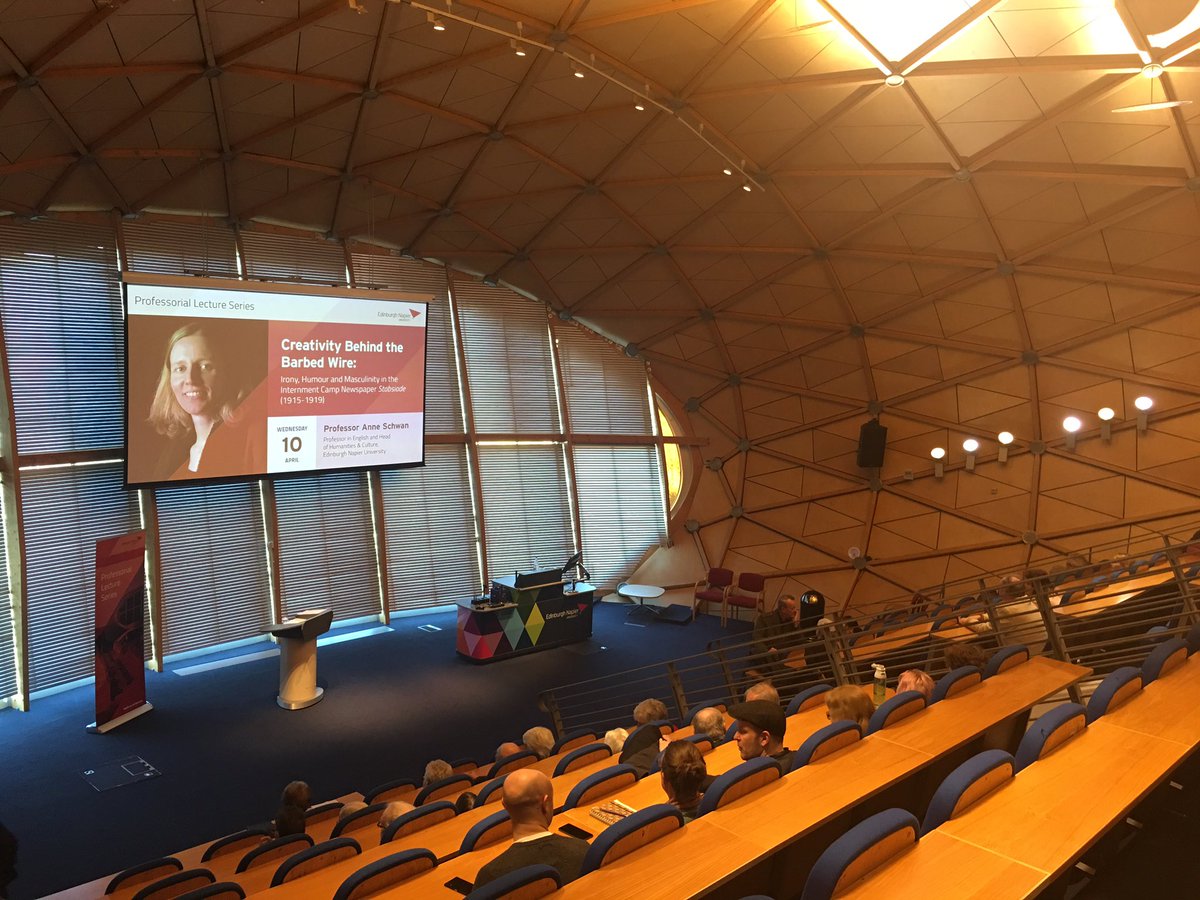 Seats are filling up! We're at Professor Anne Schwan's lecture 'Creativity Behind the Barbed Wire: Irony, Humour and Masculinity in the Internment Camp Newspaper Stobsiade', part of our #ProfessorialLectureSeries.