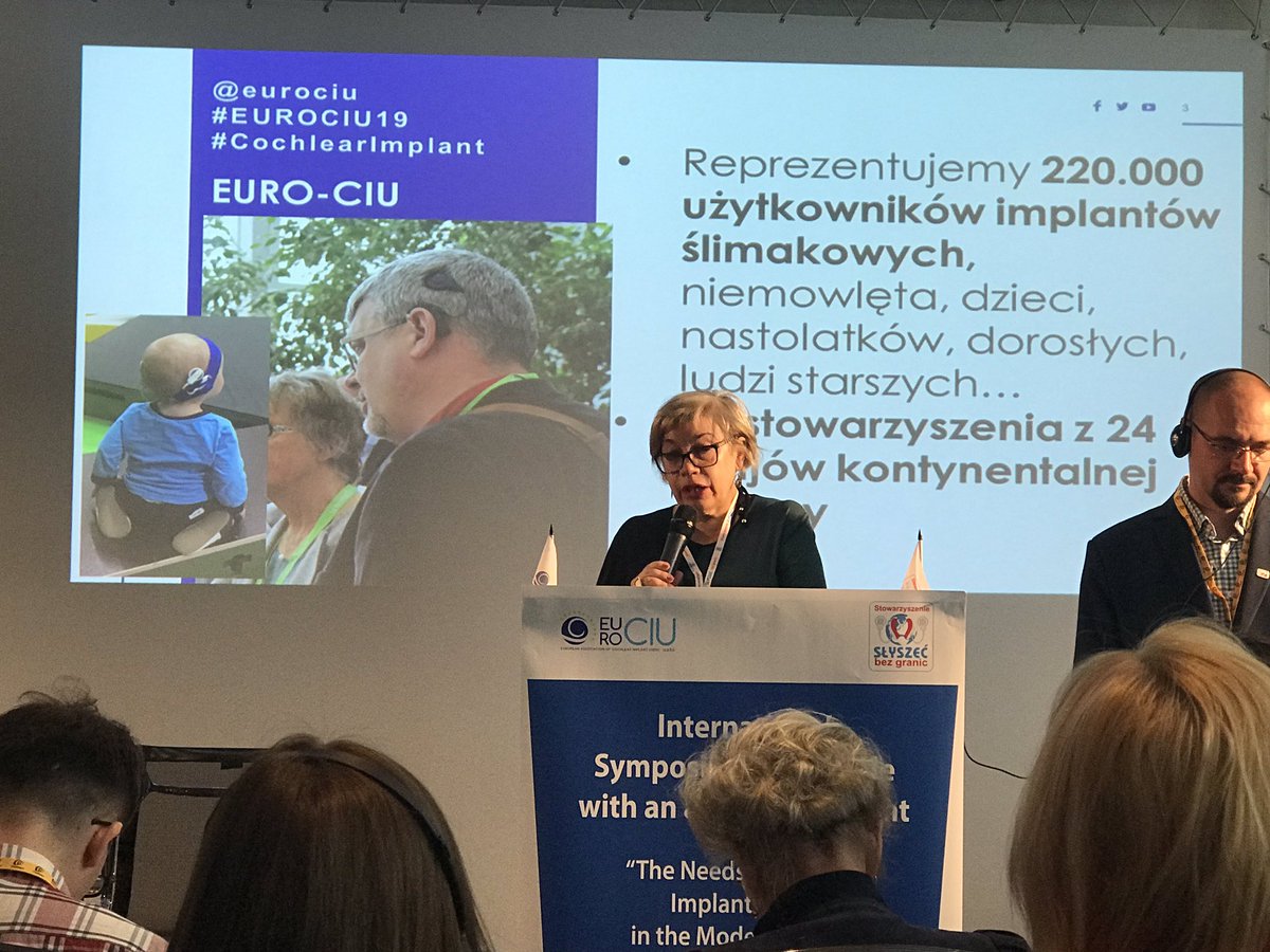 "Almost about to celebrate 25 years of existence, EURO-CIU tries to have an increasing European presence and to open up to have greater visibility."
Teresa Amat <a href="/eurociu/">EURO-CIU</a> President at the opening of #EUROCIU19
#CochlearImplant #Accessibility #SpeechTherapy