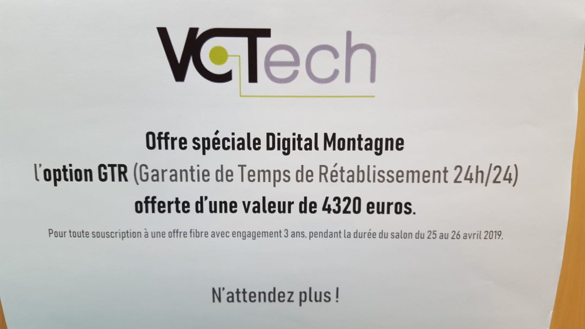 VCTech_FR's tweet photo. JOUR - J au Salon Digital Montagne 🗻🏞

⚠️OFFRE DU SALON ⚠️
Pour profiter de cette offre retrouvez-nous sur le stand 16 VCTech HALL A

#ALPIPRO #DIGI2019 #DIGITALMONTAGNE https://t.co/KlHp2nRzza