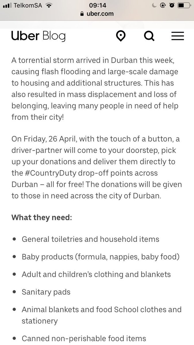 tumisole's tweet photo. #CountryDuty
#DurbanFloods
#UberCOMMUNITY
Herewith how the riders can assist with donations through their @Uber_RSA app https://t.co/0GduvtCs8Z
