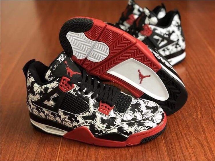 Ever had a black, white and red sneakers combo this dope in your closet ??? You should get this Item : Air Jordan 4 retro tattoo sneakers Price : 35,000naira Size : 40-45 Same day delivery available Please send a Dm to order and help Rt 