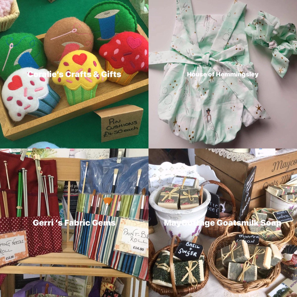 CraftShambles's tweet photo. Here’s another four lovely stallholders that will be at our lively market on Friday.  We’re open 9am - 2pm 
@coraliescraftsgifts @houseofhemmingsley @maycottagesoaps #gerrifabricgems 

#handmadegifts #dorsetcrafts #dorsetartist #dorsetartweeks #lovedorset #dorsetmums https://t.co/0vLoeKHJQR