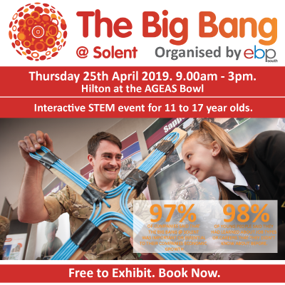 EBPSouth's tweet photo. Welcome to all the employers & 100's of young people to 2019 Big Bang Solent! It is going to be an amazing day of #STEM with businesses all running different activities. #BigBang #BigBangSolent #UpSkill #DevelopSkills @hiltonageasbowl @RoutesintoSTEM @BigBangFair https://t.co/nWH2TWZ2OM