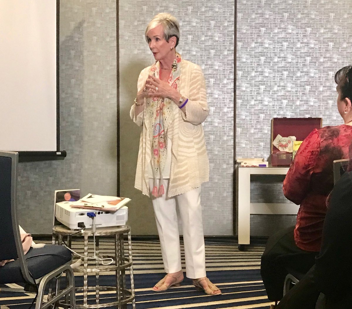 JoyPublicity's tweet photo. Diana Wentworth sharing  the meaning of life and cooking stories. #SpotlightSummit https://t.co/X6CuqIQQVV