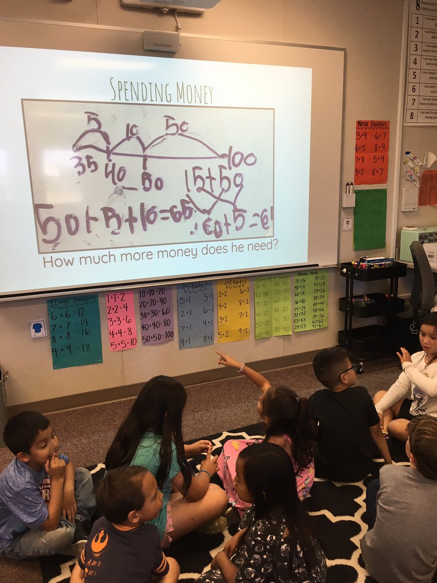 MrsHein1's tweet image. Solved this problem in @LaceybRowland s 1st grade class earlier this week. We tabled our thinking at the end of day 1 and then spent day 2 analyzing pics of S work. What did these Ss do that was the same? Different? Is there evidence of efficient thinking? #TOESmath