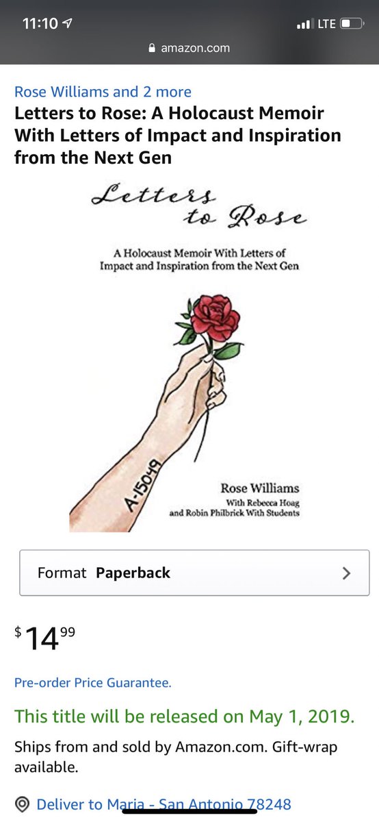 JSerchay's tweet photo. My dear grandmother Rose is a Holocaust survivor in San Antonio, TX. She speaks to students throughout Texas to share her story. She is a symbol of strength and the kindest woman you will ever meet. This is her https://t.co/3uLPMZPSFM’s available on Amazon in paperback/kindle. https://t.co/cdOdKrTP6j