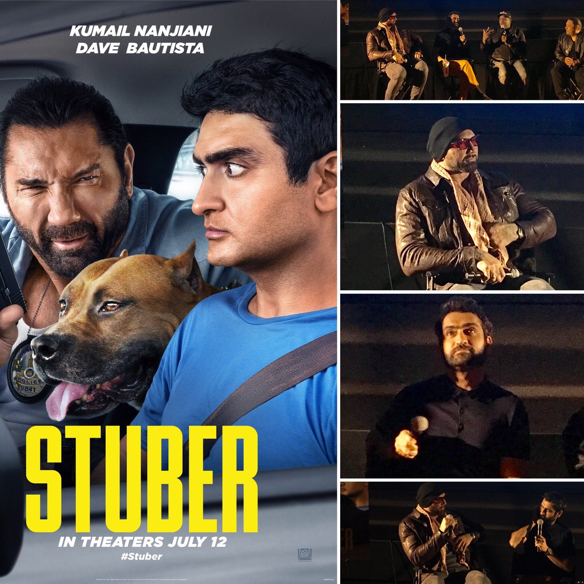 jee00's tweet photo. Thanks ⁦⁦@kumailn⁩ ⁦@DaveBautista⁩ ⁦@LeonRogers⁩ ⁦@RadioKingKyle⁩ ⁦@20thcenturyfox⁩ ⁦@AlliedCHI⁩ for tonight’s ⁦@STUBERmovie⁩ screening and Q&amp;A! What a ride! #5Stars #Stuber #WidescreenWednesday #OpensJuly12 https://t.co/Fx5TXhmXAr