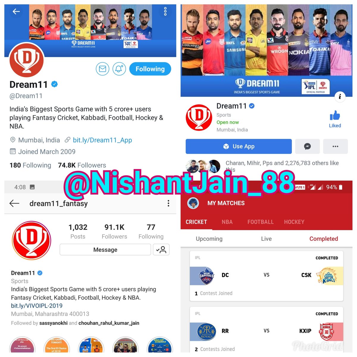 @Dream11 @IPL Wish to be a part of this Amazing Once in a Lifetime Experience from @Dream11 

Have been following you on social platforms and participating in all your contests.

Here is my yesterday's team for #RCBvsKXIP 

#Mumbai

#Dream11GameChanger 
#Dream11 #YeGameHaiMahaan #VIVOIPL2019
