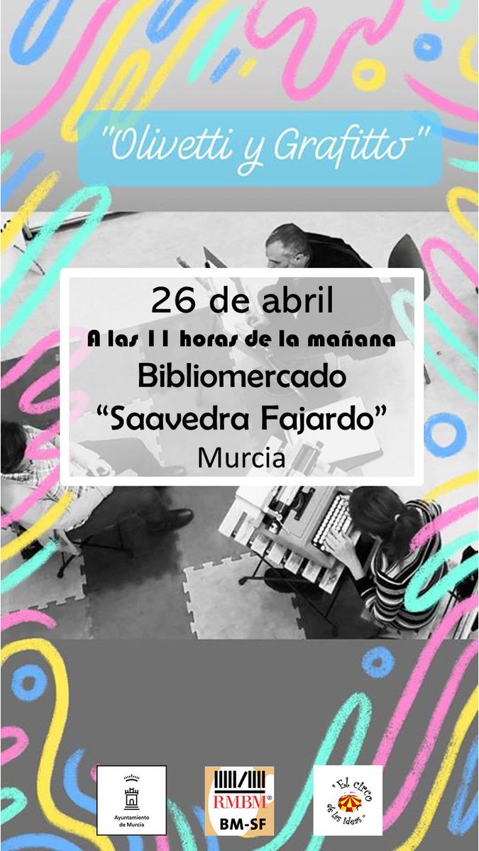 BibliomercadoSF's tweet photo. ¡RECORDATORIO! Estamos en la #SemanaDelLibro y mañana, a partir de las 11, tendremos una performance de #poesía improvisada y #retratos en vivo a cargo de Raul Estal (pintor) y Maria Martinez Azorin (poeta). Los retratos se realizan previa cita, ¡apúntate! #Olivetti y #grafitto https://t.co/iwuielVXru