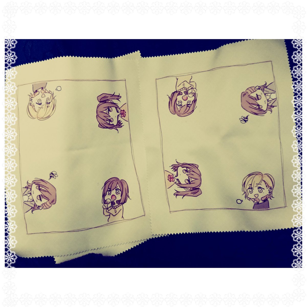 まめんさんが眼鏡拭きとくだらんさんがコースターと栞のグッズ作って頂きました。家宝にします…。 