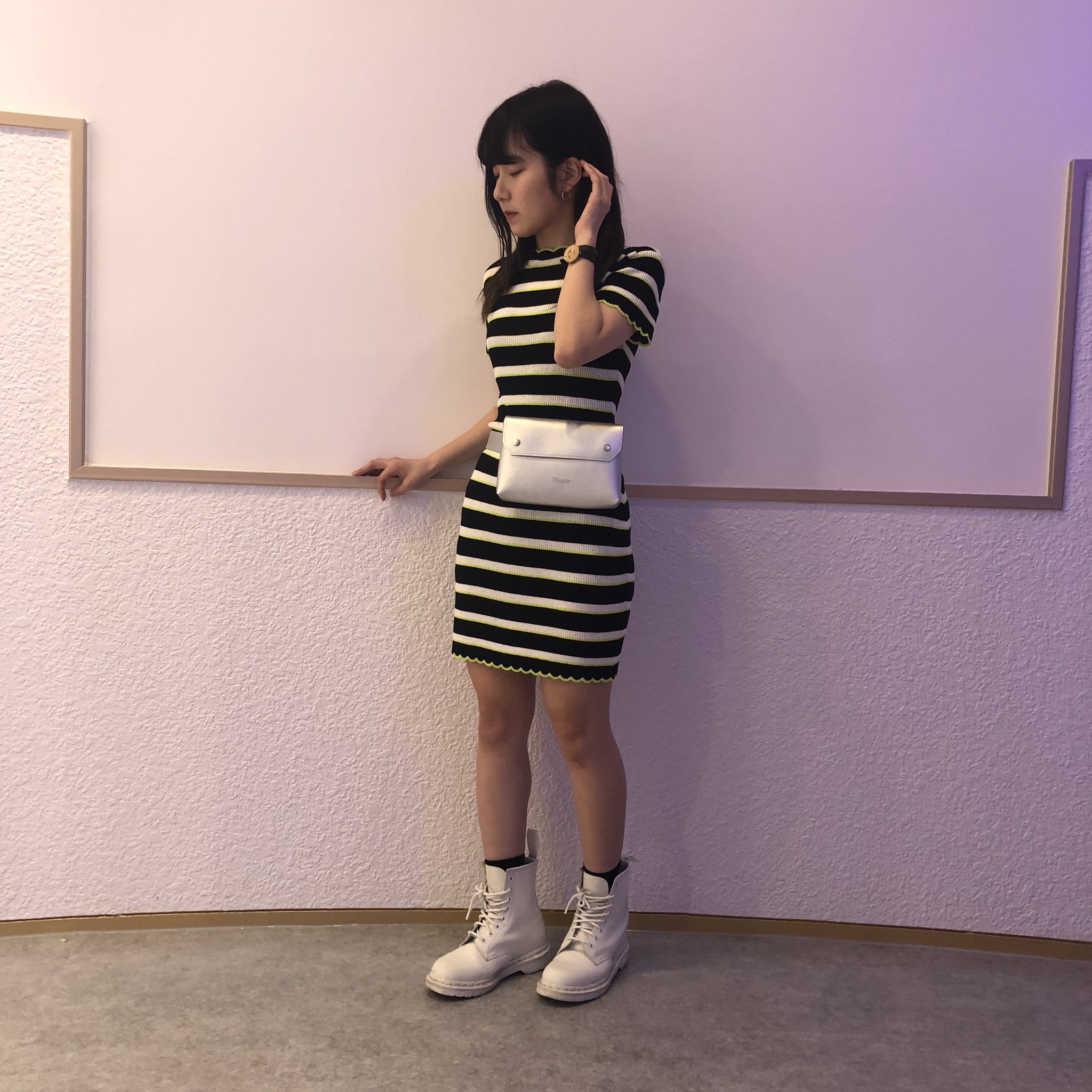 Nicoron Shibuya109 New Arrival スカラップマルチボーダーニットワンピース 4 900 Tax 人気のマルチボーダーワンピースが入荷致しました 首元と袖 裾にフリル加工が可愛い1枚 Staff Suzuka Nicoron 渋谷109 藤田ニコル