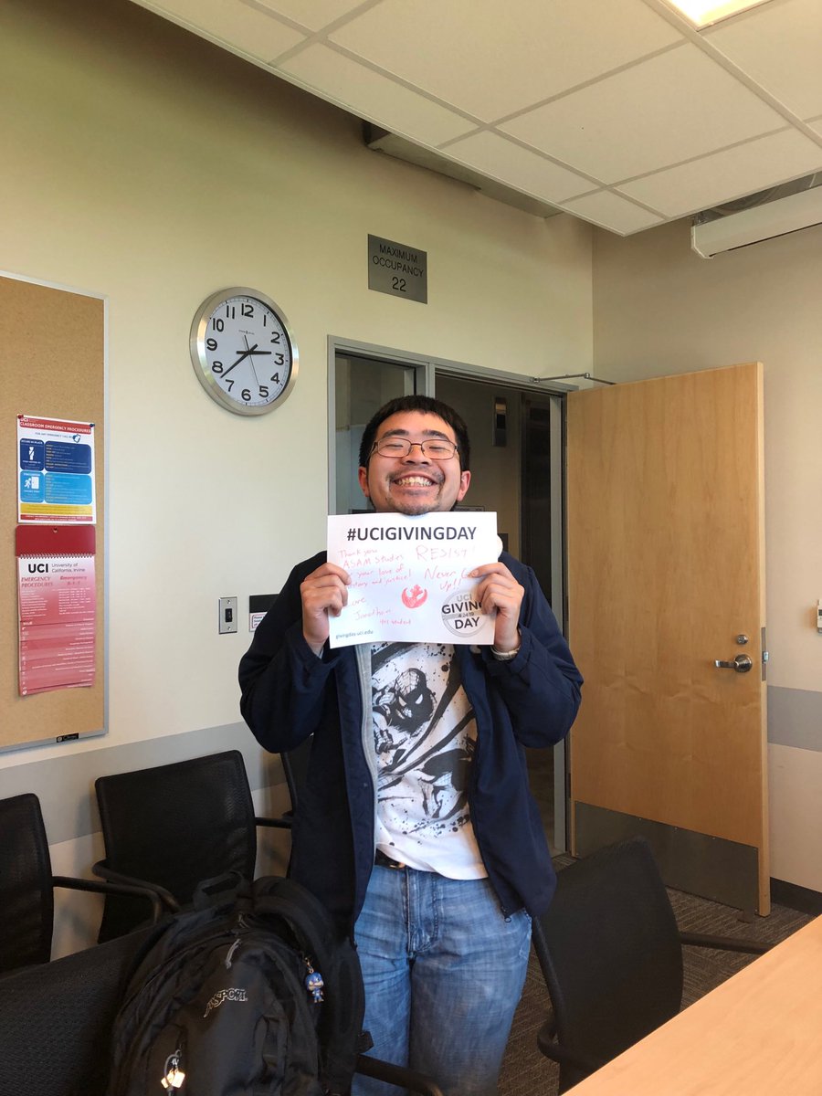 4+1 Grad Student Jonathan is smiling over your gifts! We have raised over $7200 for our department.

There is still an hour left!! 
Click click bit.ly/GiveAsianAm

#UCIGivingDay