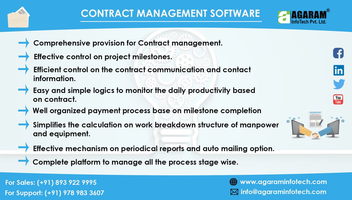 AgaramInfoTech's tweet image. AgES #Contract #Management #Software provides comprehensive provision to create a contract between the service provider and the parent companies. It supports to capture all the information about resources and milestone deliveries.

#AgaramInfoTech #ContractManagementSoftware