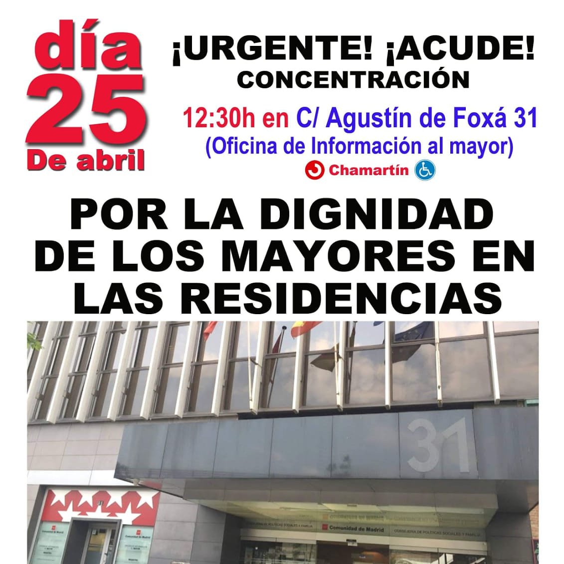 En horas estaremos en las puertas de la Dirección General de la Atención a la Dependencia y al Mayor, esperando nos atienda y escuche el Sr. Carlos González Pereira responsable del archivo de cientos de reclamaciones de familiares de Mayores. #25AgustinFoxa #PorNuestrosMayores