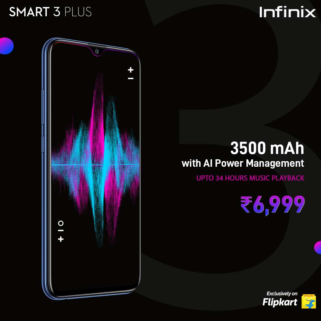 InfinixIndia's tweet image. With the Infinix Smart 3 Plus 3500 mAh battery, don&apos;t stop and let the music play! For the ones jo rukna nahi jaante. Get Notified, Sale Starts on 30th April.

#InfinixIndia #InfinixSmart3Plus #AbRuknaNahi #AvailableonFlipkart