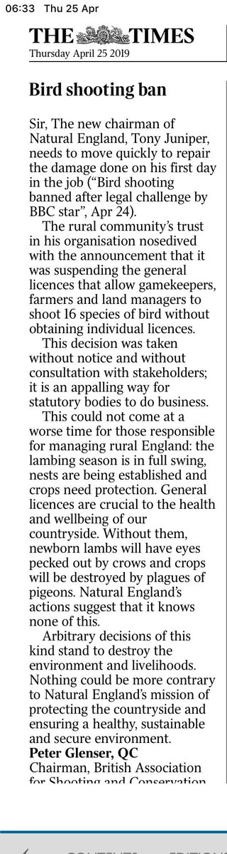 BASCnews's tweet image. BASC has a letter published in @thetimes today explaining how general licences are crucial to the health and wellbeing of our countryside.