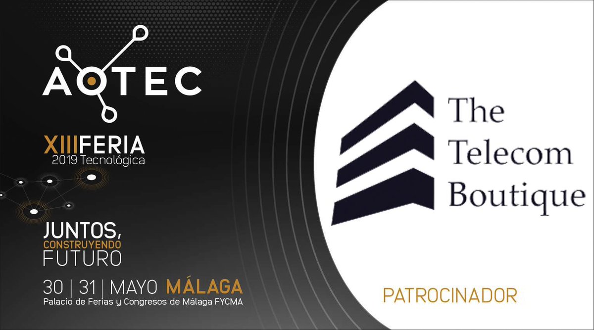 aotec_es's tweet photo. 🔘🔘 @TelcoBoutique apoya #AOTEC2019 como patrocinador. Ven a Málaga y conoce las tecnologías de telecomunicaciones que transforman las zonas rurales. "Juntos construyendo futuro". 🗓️ #Málaga30-31 mayo @Fycma 👉 https://t.co/N0vHoZuo9Q https://t.co/MMjCau95sS