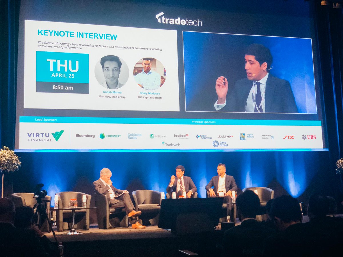 Day Two of #TradeTech has begun! We are looking at the future of trading with AI to investment performance with Shary M. <a href="/rbcgamnews/">RBC Global Asset Management</a>, Antish Manna <a href="/ManGroup/">Man Group</a> and moderation by Richard Balarkas #QuendonConsulting.