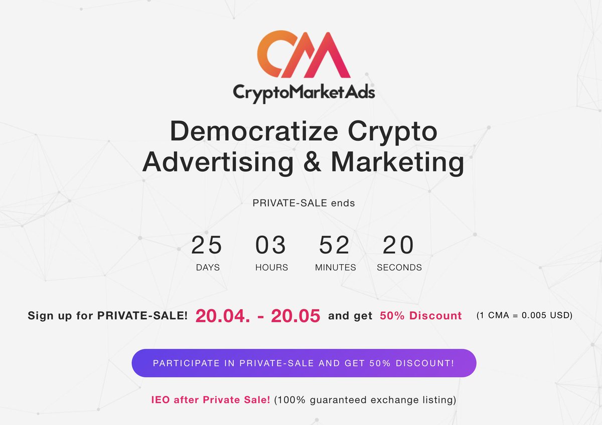 ethadvocate's tweet image. Hi Crypto Twitter 👋😁 

Mentions;
@RealTimeCrypto 
@PieceOfThePy
@jeremyrwelch
@DollarVigilante

cryptomarketads.com

Better #Crypto #Marketing &amp;amp; #Advertising is here with @CryptoMarketAds 🥳

*Private sale NOW - LIMITED TOKENS ✅

Then an IEO = Guaranteed Exchange listing