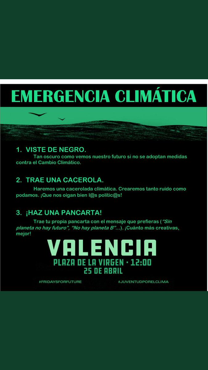 ClimateKICspain's tweet photo. Hoy jueves vueleven los jóvenes de @for_valencia #FridaysForFurture a las 12h en la plaza de la Virgen https://t.co/KhKNuXUxkq