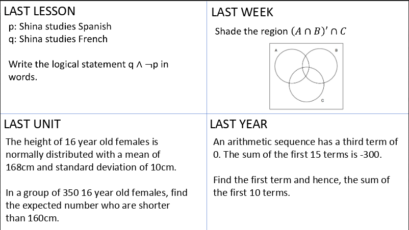 BeckyHall75's tweet photo. Used our meeting time today to share my successful goal this yr. Retrieval practice every lesson using a #lastlastlastlast format has been an amazing success with gr12 #ibmathstudies. Ss love it and see the benefit. Will introduce the same format with gr9 next year #iteachmath https://t.co/XT4oMzNeND