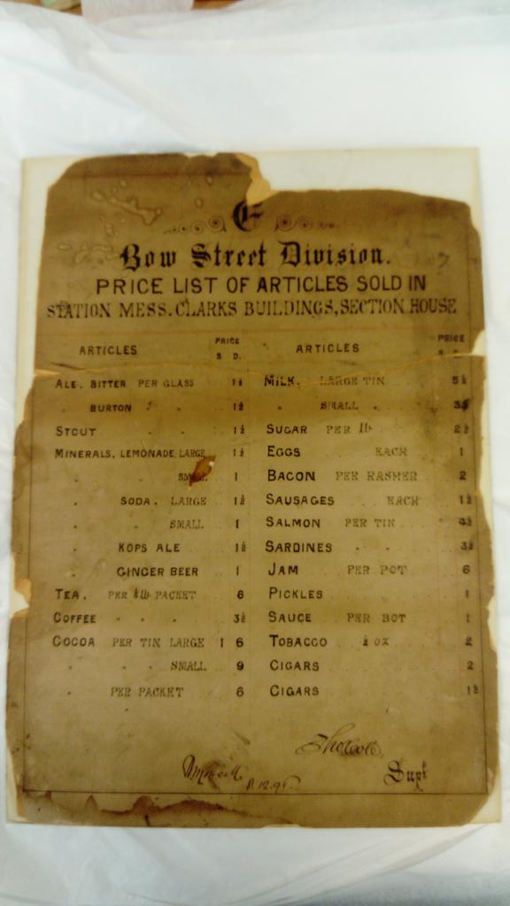 #FoodandDrink is a running theme in Met history, as demonstrated by this 1896 price list from a section house in what is now @MPSHolborn ... #Archive30