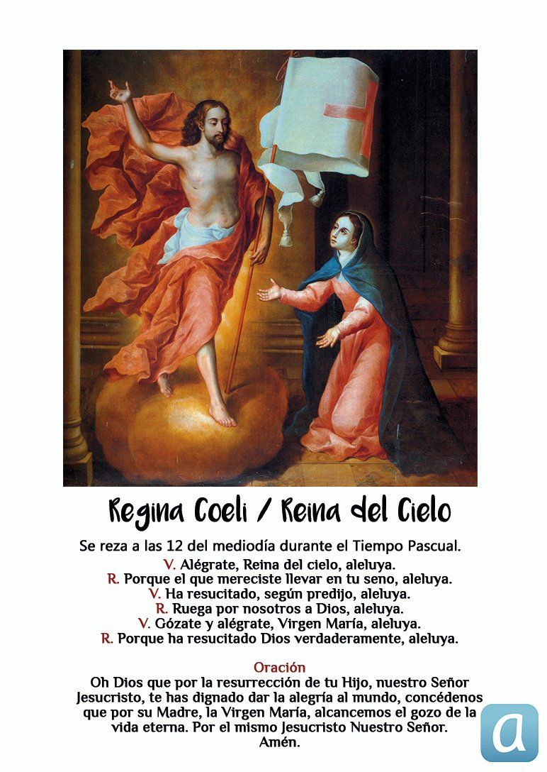 ⏰ ¡A las 12 no te olvides de rezar el #ReginaCoeli o #ReinadelCielo, como la #Iglesia nos anima a hacer en Pascua!