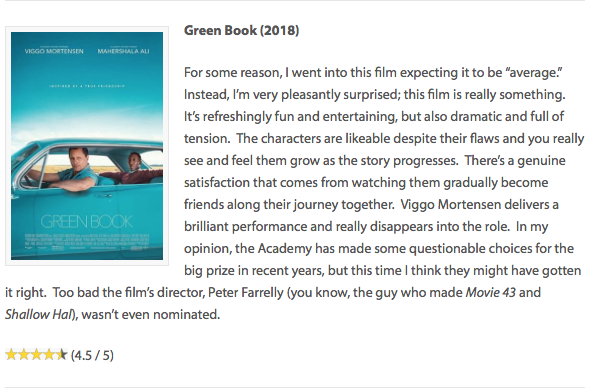 TylerNicholas_'s tweet photo. Here's my Mini Review of Best Picture Winner, Green Book.  More Mini Reviews available here: https://t.co/do311pk4H4 https://t.co/nJp1jQL51s